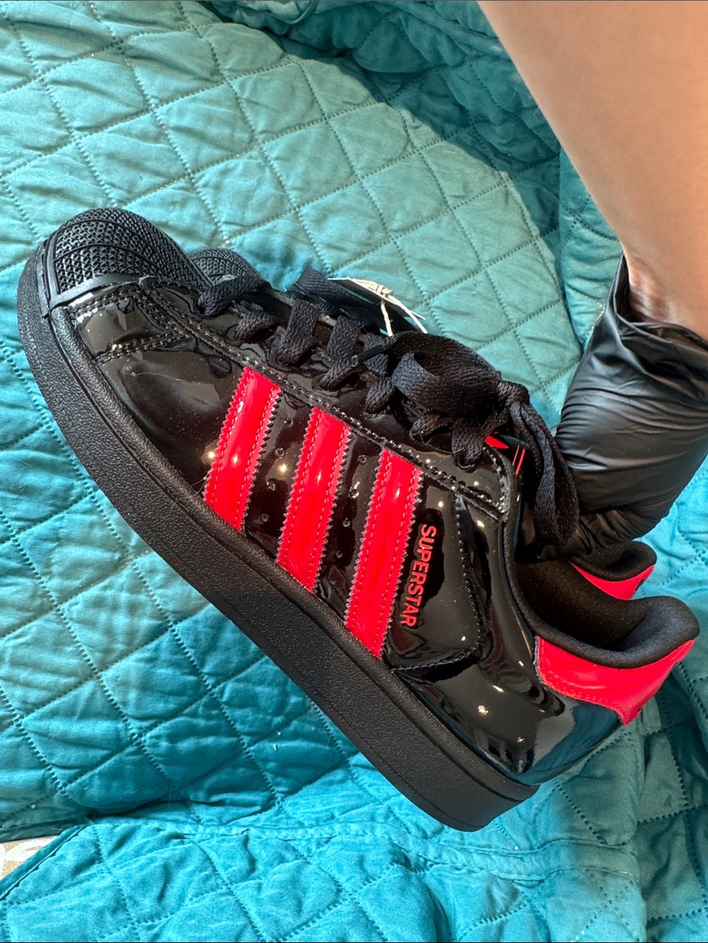 NWT adidas Black Sneakers with Red Stripes - Superstar II - Picture 6 of 15